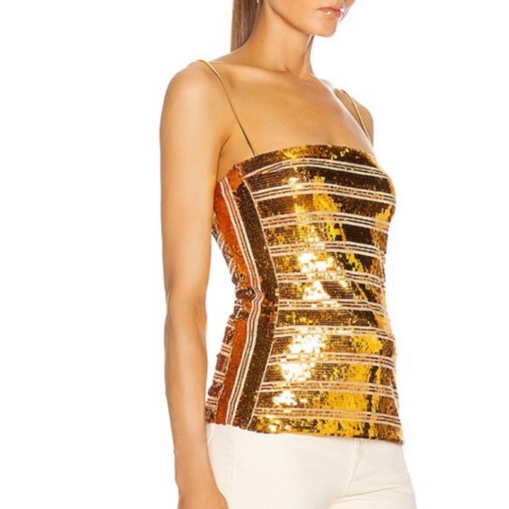 Galvan London Stargaze striped sequined tulle top - Gold, FR 36 / US 4 / Small